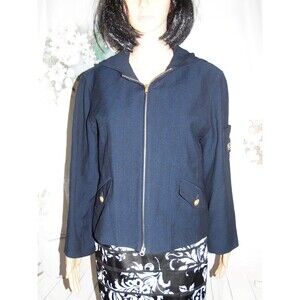 Vtg Lauren by Ralph Lauren Full Zip Jacket M Hooded Navy Blue Worsted Wool USA
